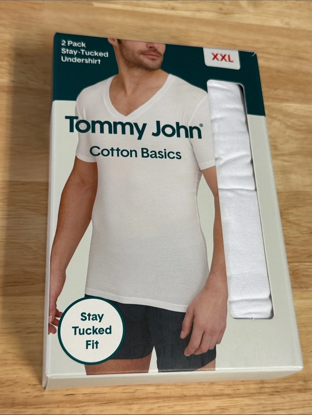 Tommy John Cotton Basics Stay Tucked Deep V Neck Undershirts 2 Pack White XXL
